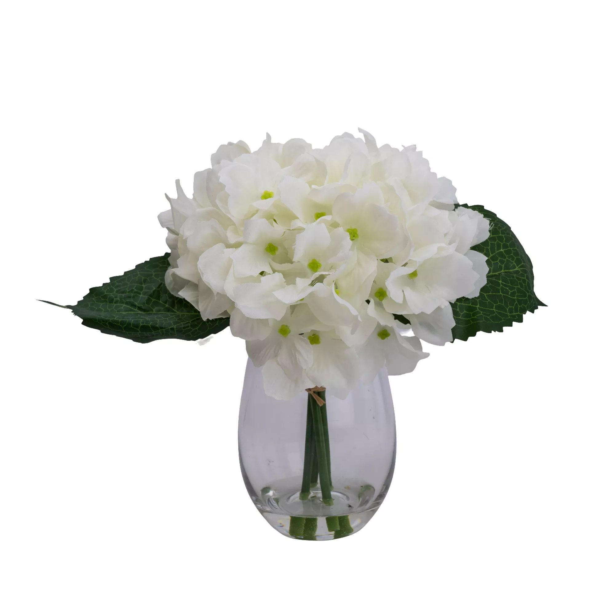 17cm White Hydrangeas Artificial Plant In Clear Glass Vase 1 17cm White Hydrangeas Artificial Plant In Clear Glass Vase