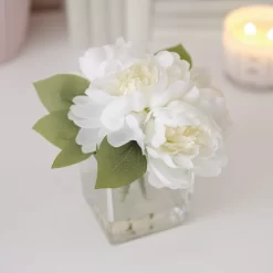 19cm White Roses Artificial Plant In Clear Square Glass Vase -Garden Shop 19cm white roses artificial plant in clear square glass vase5010795682690 01i