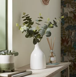 25cm Eucalyptus Stems Artificial Plant In Natural Ceramic Bottle Vase -Garden Shop 25cm eucalyptus stems artificial plant in natural ceramic bottle vase5010795682676 01i