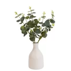 25cm Eucalyptus Stems Artificial Plant In Natural Ceramic Bottle Vase