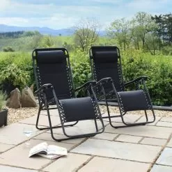 Wild Camping Padded Gravity Chair, Black - Set Of 2