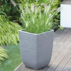 Stewart Garden Cotswold Tall Square Planter, Limestone Grey – 33cm -Garden Shop 815134 1