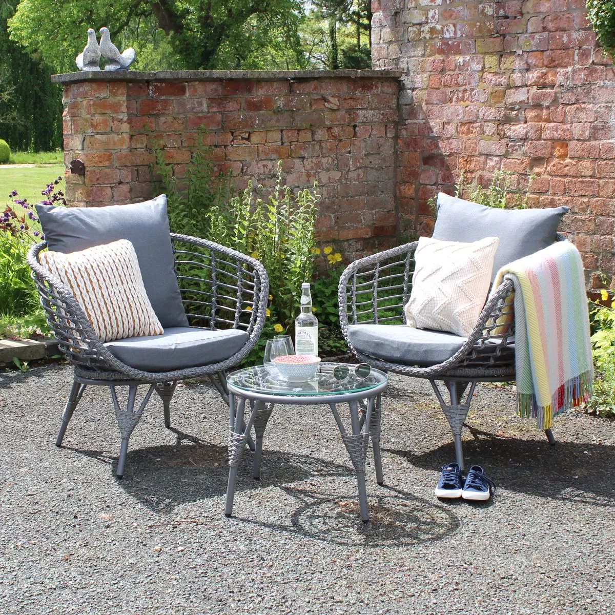 Evora Wicker 2 Seater Bistro Set - Grey 1 Evora Wicker 2 Seater Bistro Set - Grey