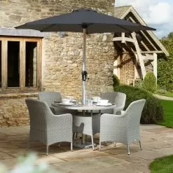 Bramblecrest Tetbury 4 Seater Round Dining Set With Parasol & Base