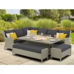 Bramblecrest Chedworth 10 Seater Modular Sofa Dining Set With Fire Pit - Dove Grey