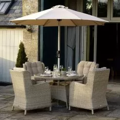 Bramblecrest Chedworth 4 Seater Round Dining Set With Parasol & Base -Garden Shop chedworth 4 seater round 1