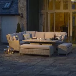 Bramblecrest Chedworth 10 Seater Modular Sofa Dining Set With Fire Pit - Sandstone