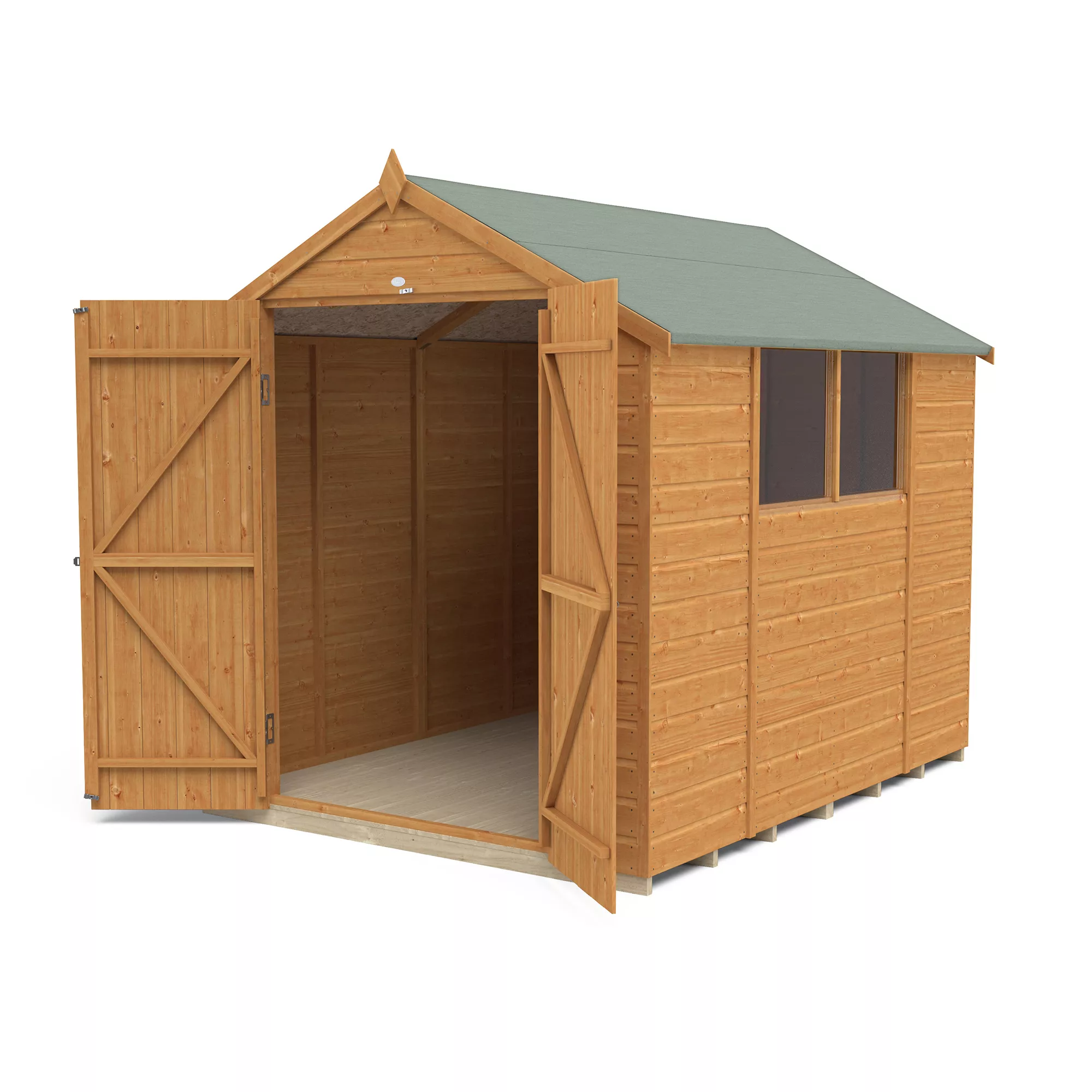Forest Garden 8x6 Ft Apex Shiplap Wooden 2 Door 2 Windows Shed With Floor (Base Included) 2 Forest Garden 8x6 Ft Apex Shiplap Wooden 2 Door 2 Windows Shed With Floor (Base Included) - Image 2