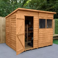 Forest Garden 8x6 Pent Dip Treated Overlap Wooden Shed With Floor - Assembly Service Included