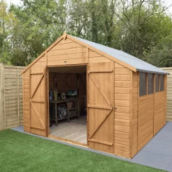 Forest Garden Delamere Range 10x10 Ft Apex Shiplap Wooden 2 Door 4 Windows Shed With Floor -Garden Shop forest garden delamere range 10x10 ft apex shiplap wooden 2 door 4 windows shed with floor5013053182703 02i