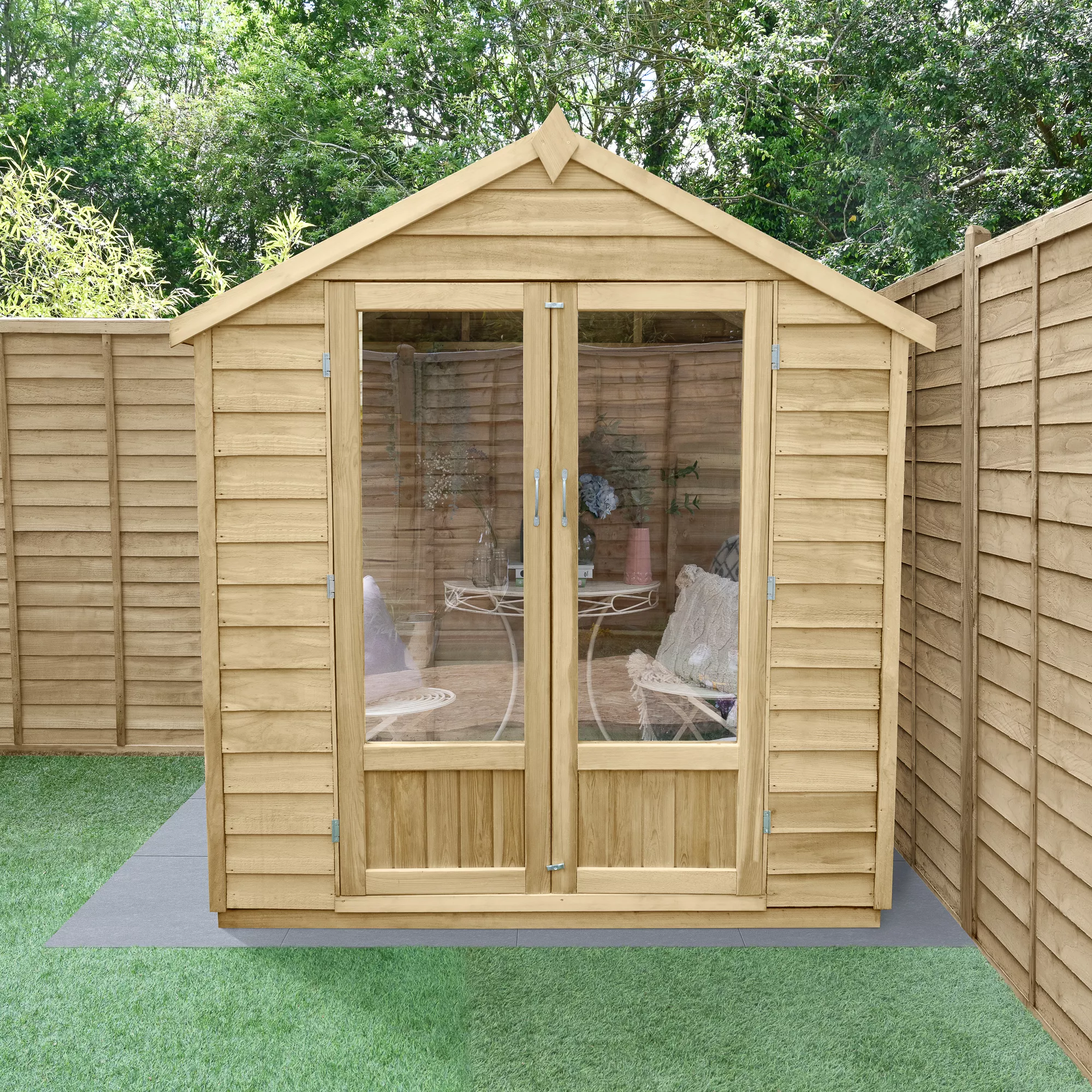 Forest Garden Oakley 6x4 Apex Overlap Solid Wood Summer House With Double Door (Base Included) 1 Forest Garden Oakley 6x4 Apex Overlap Solid Wood Summer House With Double Door (Base Included)