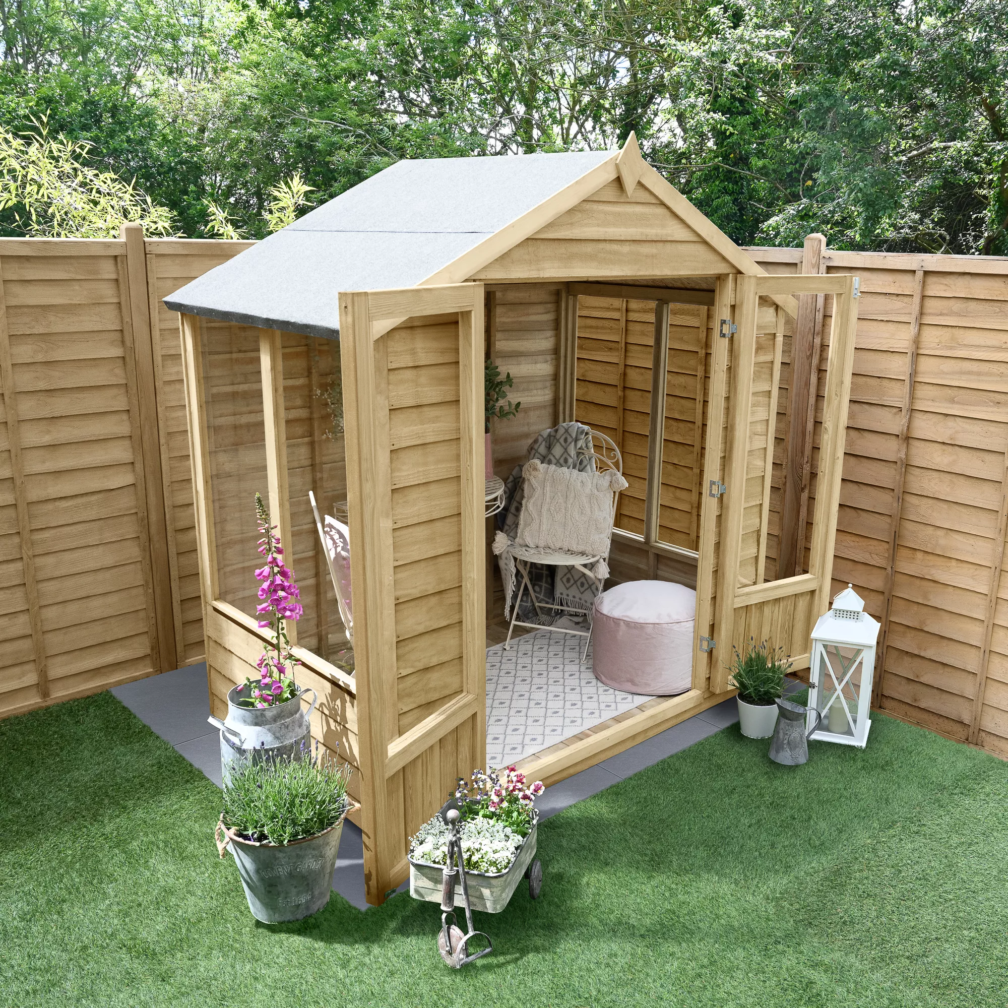 Forest Garden Oakley 6x4 Apex Overlap Solid Wood Summer House With Double Door (Base Included) 4 Forest Garden Oakley 6x4 Apex Overlap Solid Wood Summer House With Double Door (Base Included) - Image 4