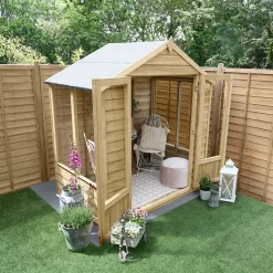 Forest Garden Oakley 6x4 Apex Overlap Solid Wood Summer House With Double Door (Base Included) - Assembly Service Included -Garden Shop forest garden oakley 6x4 apex overlap solid wood summer house with double door base included assembly service included5013053188453 03i bq