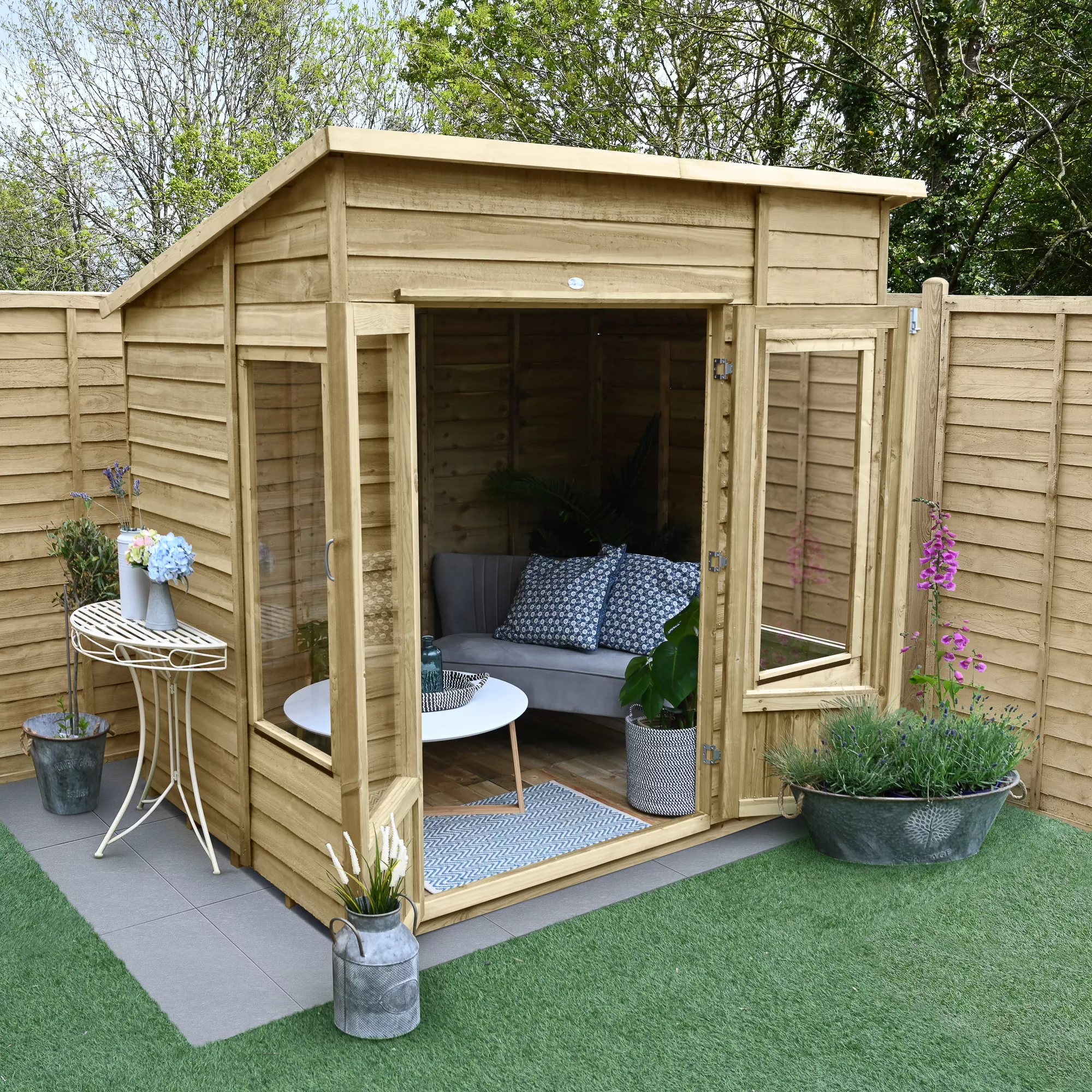 Forest Garden Oakley 7x5 Pent Overlap Solid Wood Summer House With Double Door 3 Forest Garden Oakley 7x5 Pent Overlap Solid Wood Summer House With Double Door - Image 3