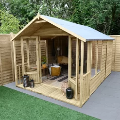 Forest Garden Oakley 8x12 Apex Overlap Solid Wood Summer House With Double Door (Base Included) - Assembly Service Included -Garden Shop forest garden oakley 8x12 apex overlap solid wood summer house with double door base included assembly service included5013053188842 02i bq