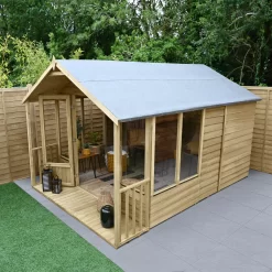 Forest Garden Oakley 8x12 Apex Overlap Solid Wood Summer House With Double Door (Base Included) - Assembly Service Included -Garden Shop forest garden oakley 8x12 apex overlap solid wood summer house with double door base included assembly service included5013053188842 03i bq