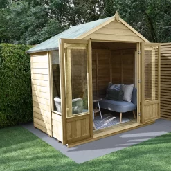 Forest Garden Oakley 8x6 Apex Overlap Solid Wood Summer House With Double Door (Base Included)
