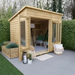 Forest Garden Oakley 8x6 Pent Overlap Solid Wood Summer House With Double Door - Assembly Service Included