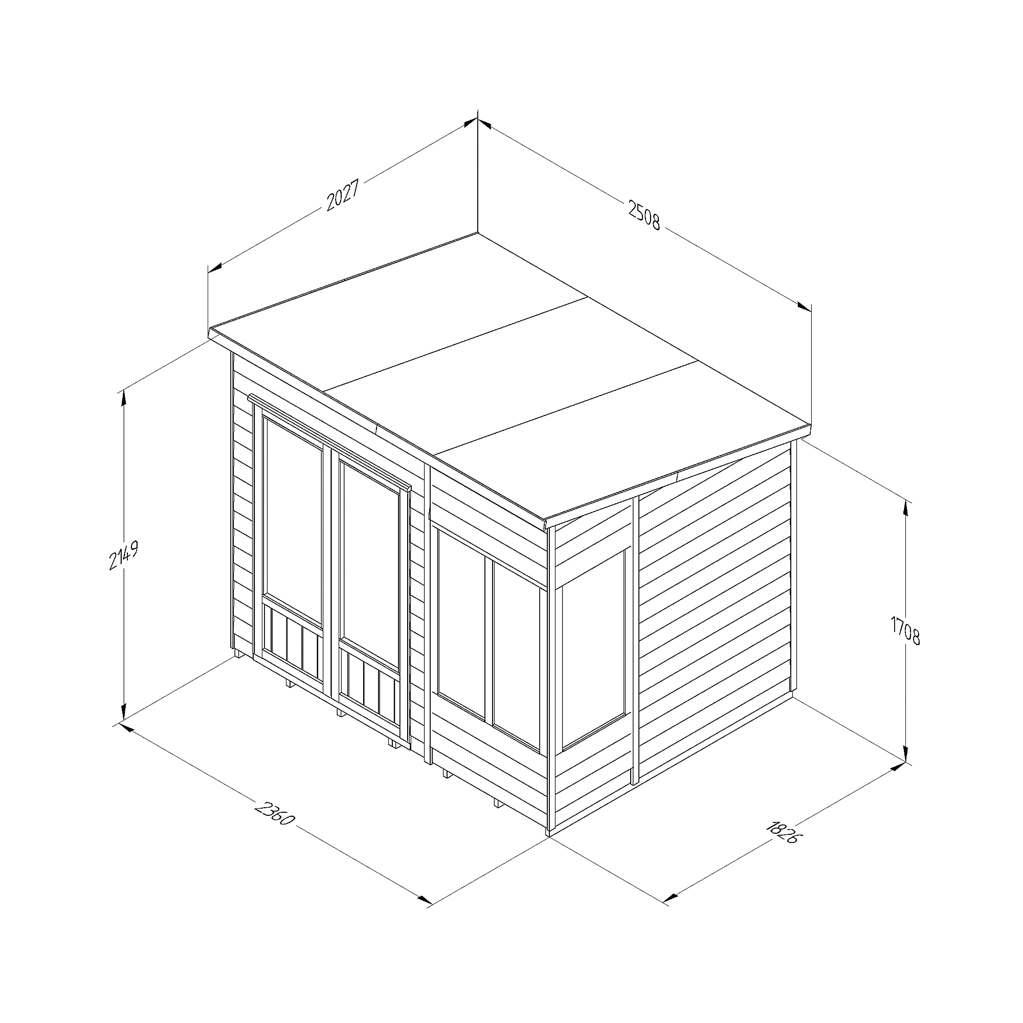 Forest Garden Oakley 8x6 Pent Overlap Solid Wood Summer House With Double Door (Base Included) 4 Forest Garden Oakley 8x6 Pent Overlap Solid Wood Summer House With Double Door (Base Included) - Image 4