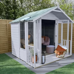 Forest Garden Oakley 8x8 Apex Overlap Solid Wood Summer House With Double Door (Base Included) -Garden Shop forest garden oakley 8x8 apex overlap solid wood summer house with double door base included 5013053188729 02i bq