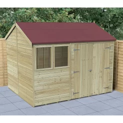 Forest Garden Timberdale 10x8 Ft Reverse Apex Tongue & Groove Wooden 2 Door Shed With Floor