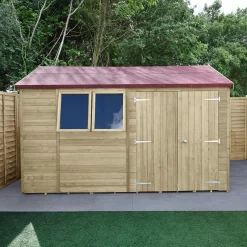 Forest Garden Timberdale 12x8 Ft Reverse Apex Tongue & Groove Solid Wood Shed With Floor (Base Included)
