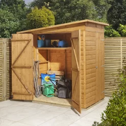GoodHome Clapperton 6x4 Ft Pent Shiplap Wooden 2 Door Shed With Floor (Base Included) -Garden Shop goodhome clapperton 6x4 ft pent shiplap wooden 2 door shed with floor base included 5059340270142 08i