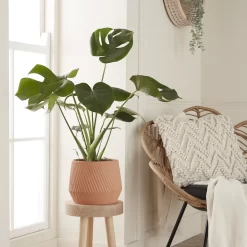 GoodHome Lummi Beige Terracotta Slanting Stripes Circular Plant Pot (Dia)23.5cm -Garden Shop goodhome lummi beige terracotta slanting stripes circular plant pot dia 23 5cm5059340327914 01i