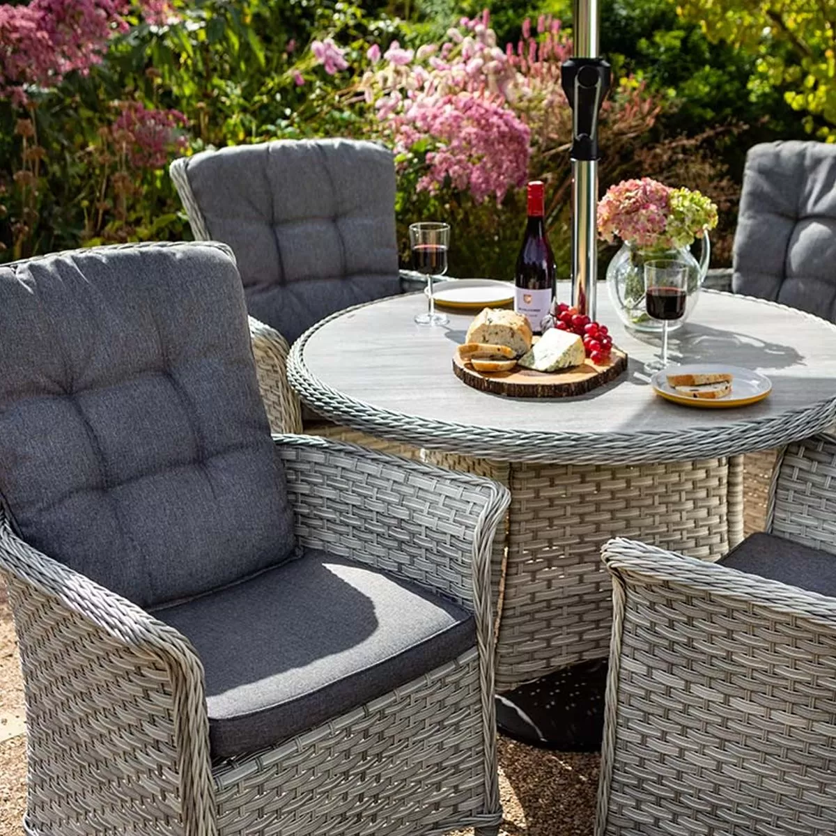 Hartman Heritage 4 Seater Round Dining Set With Parasol - Ash/Slate 2 Hartman Heritage 4 Seater Round Dining Set With Parasol - Ash/Slate - Image 2