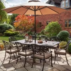 Hartman Amalfi 8 Seater Rectangular Garden Furniture Set With Parasol - Bronze