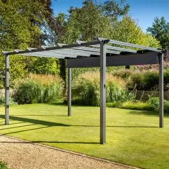 Hartman Roma Pergola With Retractable Canopy, 4m X 3m - Grey -Garden Shop hartman roma pergola 4m x 3m grey