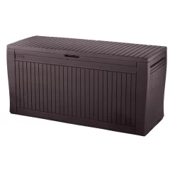 Keter Comfy Wood Effect Plastic Garden Storage Box 270L -Garden Shop keter comfy wood effect plastic garden storage box 270l7290106930179 02bq