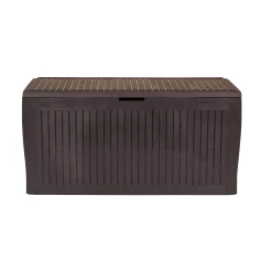 Keter Comfy Wood Effect Plastic Garden Storage Box 270L -Garden Shop keter comfy wood effect plastic garden storage box 270l7290106930179 03c