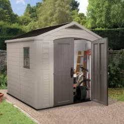 Keter Factor 8x8 Apex Beige Plastic Shed With Floor -Garden Shop keter factor 8x8 apex beige plastic shed with floor7290103664954 02bq