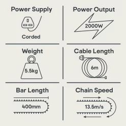 Mac Allister MCSWP2000S-2 2000W 220-240V Corded 400mm Chainsaw -Garden Shop mac allister mcswp2000s 2 2000w 220 240v corded 400mm chainsaw3663602627463 01t EN bq