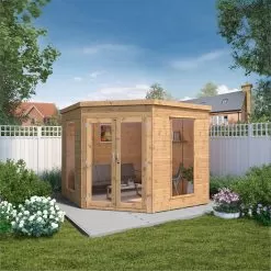 Mercia Corner 8x8 Ft Flat Shiplap Wooden Summer House With Double Door -Garden Shop mercia corner 8x8 ft flat shiplap wooden summer house with double door5029442076553 01i