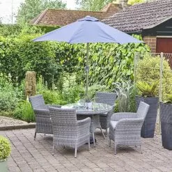LG Outdoor Monaco Stone 4 Seater Dining Set With Parasol