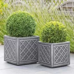 Stewart Garden Lead Effect Square Planter, Pewter - 32cm -Garden Shop pewter with topiary
