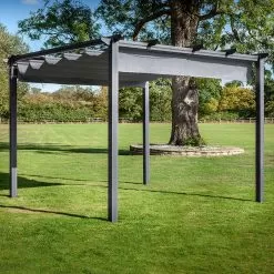 Hartman Roma Pergola With Retractable Canopy, 3m X 3m - Grey -Garden Shop roma pergola 3 x 3 grey 2 1