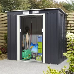 Rowlinson Trentvale 6x4 Pent Dark Grey Metal Shed -Garden Shop rowlinson trentvale 6x4 pent dark grey metal shed5013856206200 01i bq