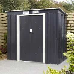 Rowlinson Trentvale 6x4 Pent Dark Grey Metal Shed -Garden Shop rowlinson trentvale 6x4 pent dark grey metal shed5013856206200 04i bq