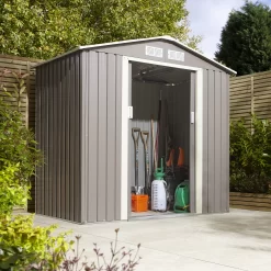 Rowlinson Trentvale 6x4 Pent Light Grey Metal Shed -Garden Shop rowlinson trentvale 6x4 pent light grey metal shed5013856206293 01i bq