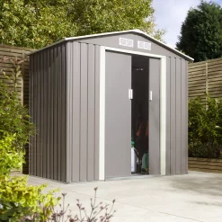 Rowlinson Trentvale 6x4 Pent Light Grey Metal Shed -Garden Shop rowlinson trentvale 6x4 pent light grey metal shed5013856206293 03i bq