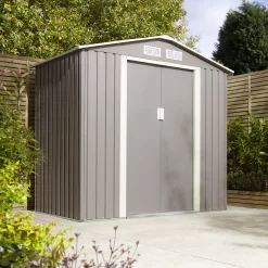 Rowlinson Trentvale 6x4 Pent Light Grey Metal Shed -Garden Shop rowlinson trentvale 6x4 pent light grey metal shed5013856206293 04i bq