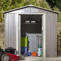 Rowlinson Trentvale 6x4 Pent Light Grey Metal Shed -Garden Shop rowlinson trentvale 6x4 pent light grey metal shed5013856206293 05i bq