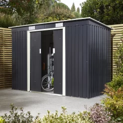 Rowlinson Trentvale 8x4 Pent Dark Grey Metal Shed -Garden Shop rowlinson trentvale 8x4 pent dark grey metal shed5013856206323 02i bq