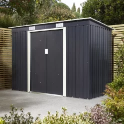 Rowlinson Trentvale 8x4 Pent Dark Grey Metal Shed -Garden Shop rowlinson trentvale 8x4 pent dark grey metal shed5013856206323 03i bq