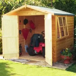 Shire Alderney 7x7 Ft Apex Shiplap Wooden 2 Door Shed With Floor (Base Included) - Assembly Service Included