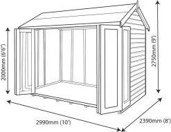 Shire Blenheim 10x8 Glass Bi-fold Door Apex Shiplap Wooden Summer House - Base Not Included -Garden Shop shire blenheim 10x8 glass bi fold door apex shiplap wooden summer house base not included5019804225491 02t