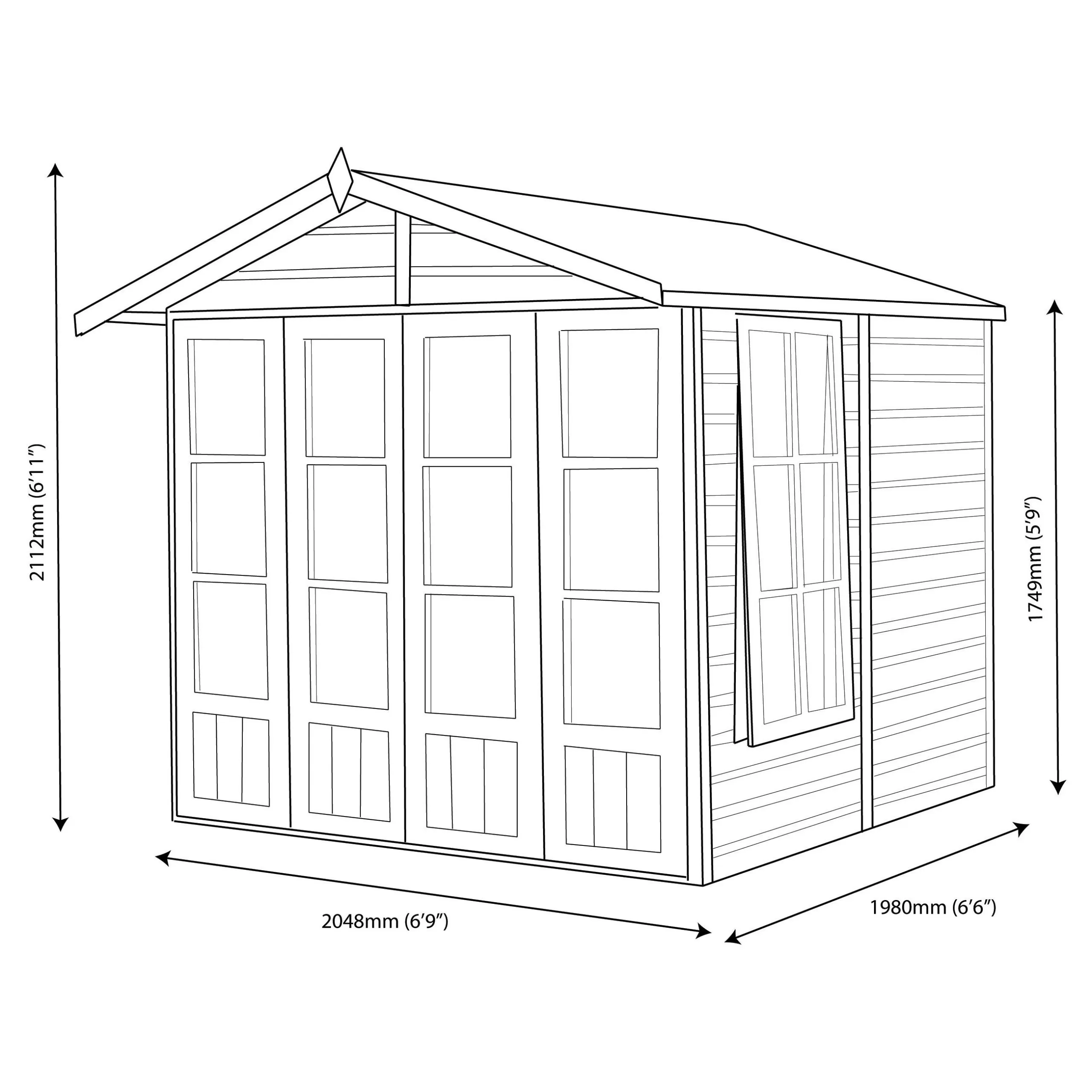Shire Kensington 7x7 Toughened Glass Apex Shiplap Wooden Summer House - Base Included 6 Shire Kensington 7x7 Toughened Glass Apex Shiplap Wooden Summer House - Base Included - Image 6